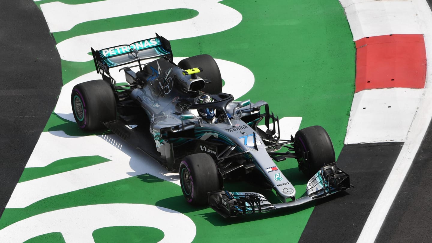 Valtteri Bottas, Mercedes-AMG F1 W09 EQ Power+ runs wide at Formula One World Championship, Rd19, Mexican Grand Prix, Practice, Circuit Hermanos Rodriguez, Mexico City, Mexico, Friday 26 October 2018.