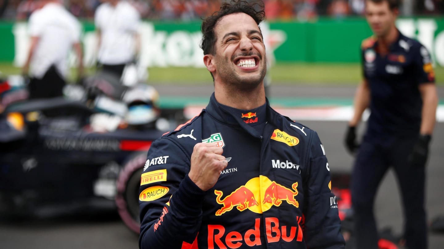 Pole sitter Daniel Ricciardo, Red Bull Racing celebrates in Parc Ferme at Formula One World Championship, Rd19, Mexican Grand Prix, Qualifying, Circuit Hermanos Rodriguez, Mexico City, Mexico, Saturday 27 October 2018.