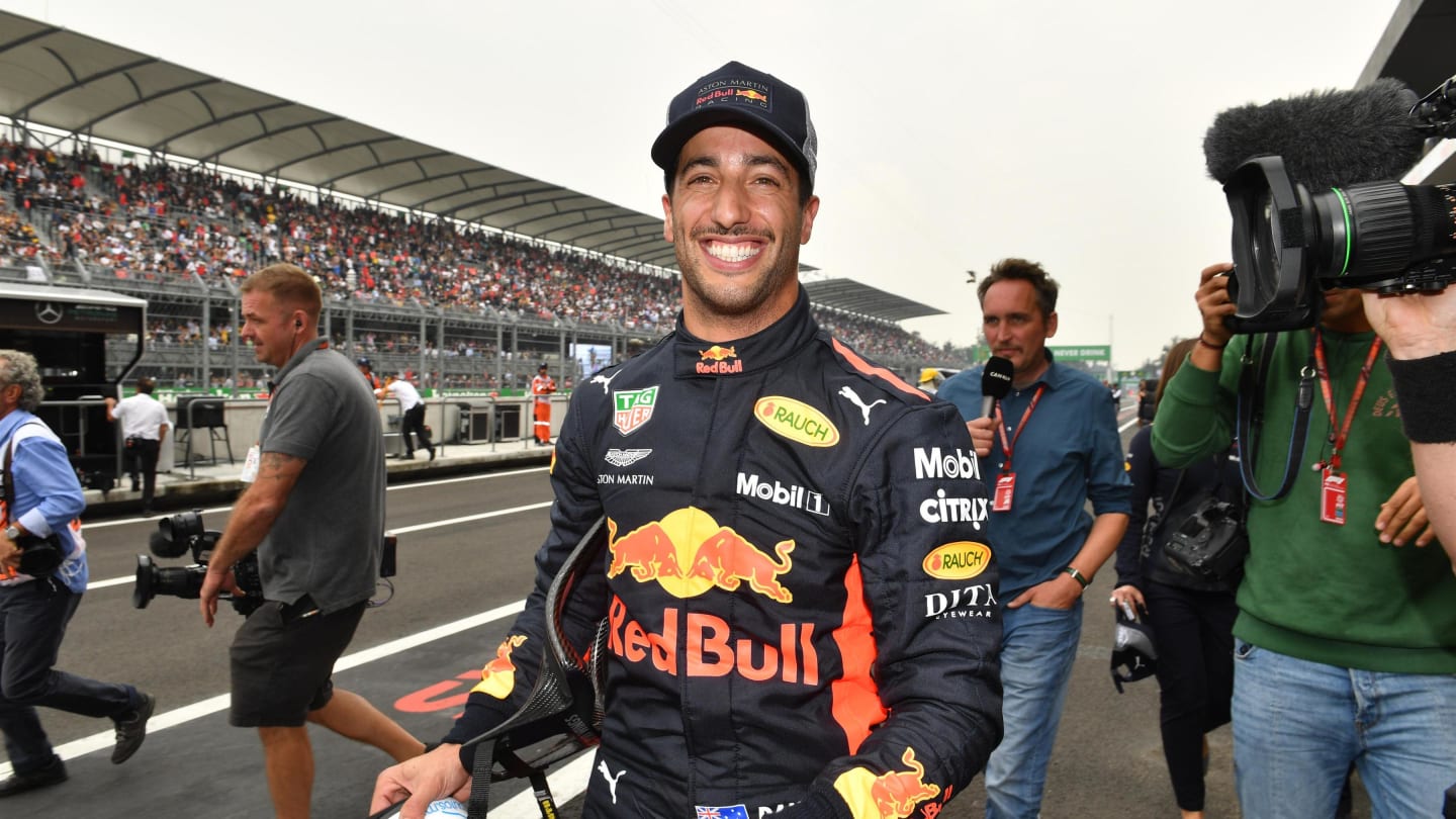 Pole sitter Daniel Ricciardo, Red Bull Racing celebrates in Parc Ferme at Formula One World Championship, Rd19, Mexican Grand Prix, Qualifying, Circuit Hermanos Rodriguez, Mexico City, Mexico, Saturday 27 October 2018.