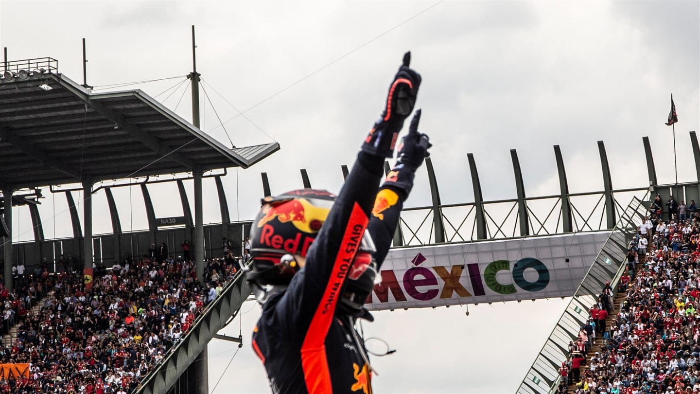 Race Winner Max Verstappen, Red Bull Racing celebrates in parc ferme at Formula One World Championship, Rd19, Mexican Grand Prix, Race, Circuit Hermanos Rodriguez, Mexico City, Mexico, Sunday 28 October 2018.