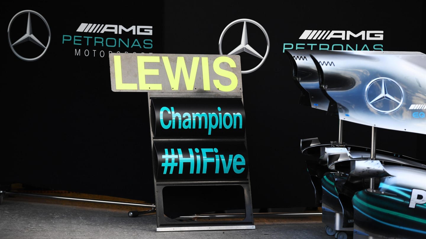 Pit board for five time World Champion Lewis Hamilton, Mercedes AMG F1 at Formula One World