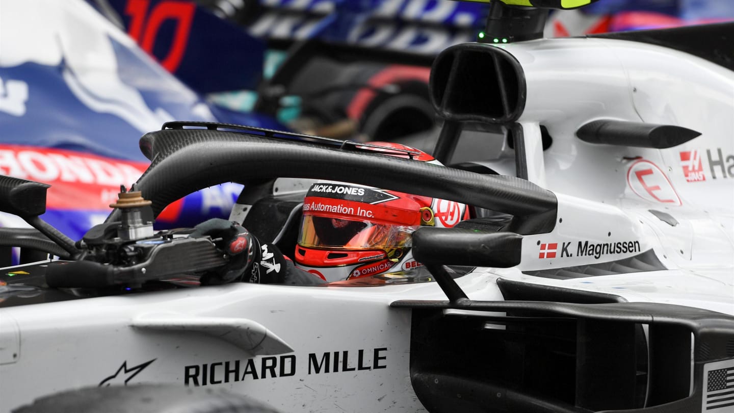 Kevin Magnussen, Haas F1 Team VF-18 in Parc Ferme at Formula One World Championship, Rd19, Mexican