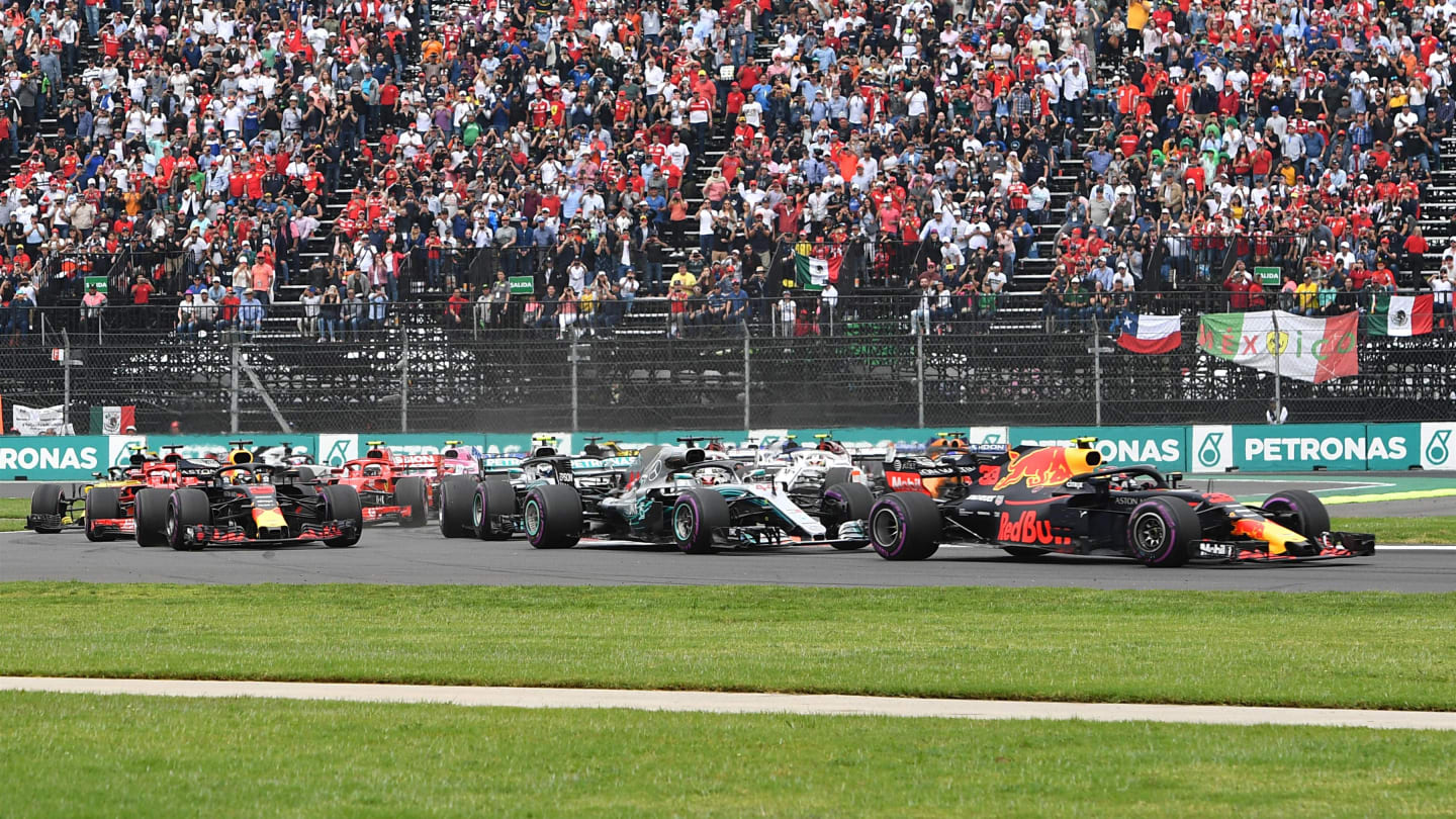 Max Verstappen, Red Bull Racing RB14 leads at the start of the race at Formula One World