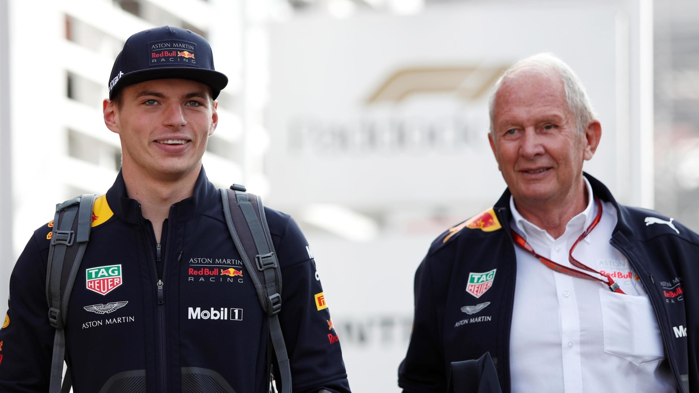 Max Verstappen, Red Bull Racing and Dr Helmut Marko, Red Bull Motorsport Consultant at Formula One