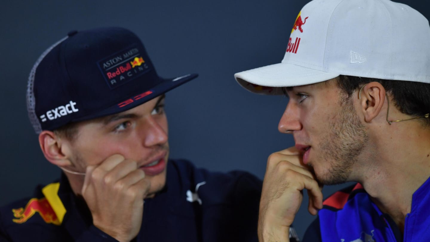 Max Verstappen, Red Bull Racing and Pierre Gasly, Scuderia Toro Rosso in Press Conference at Formula One World Championship, Rd19, Mexican Grand Prix, Preparations, Circuit Hermanos Rodriguez, Mexico City, Mexico, Thursday 25 October 2018.