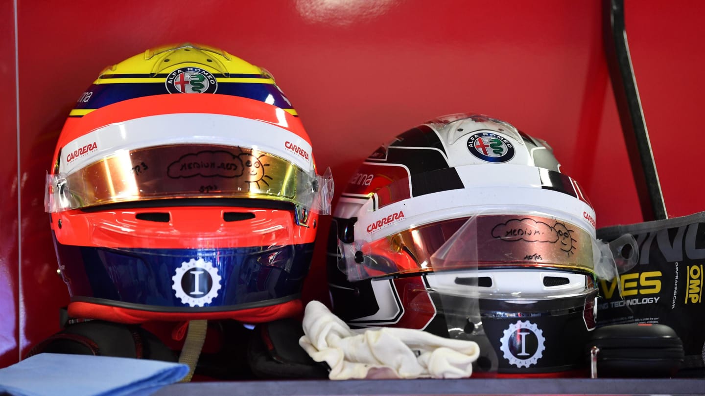 Helmets of Charles Leclerc (MON) Alfa Romeo Sauber F1 Team at Formula One World Championship, Rd6, Monaco Grand Prix, Qualifying, Monte-Carlo, Monaco, Saturday 26 May 2018. © Mark Sutton/Sutton Images