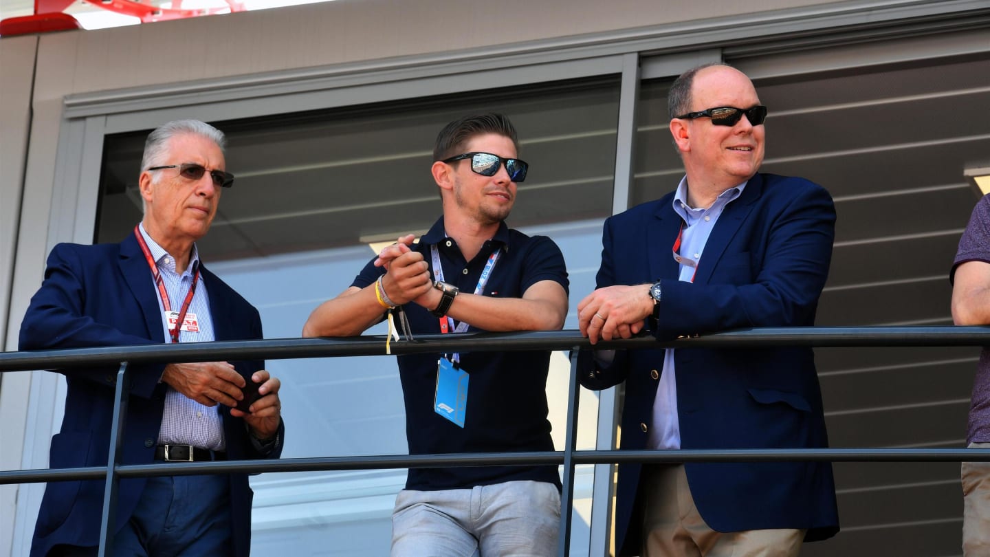 Piero Lardi Ferrari (ITA) Ferrari Vice President, Casey Stoner (AUS) and HSH Prince Albert of