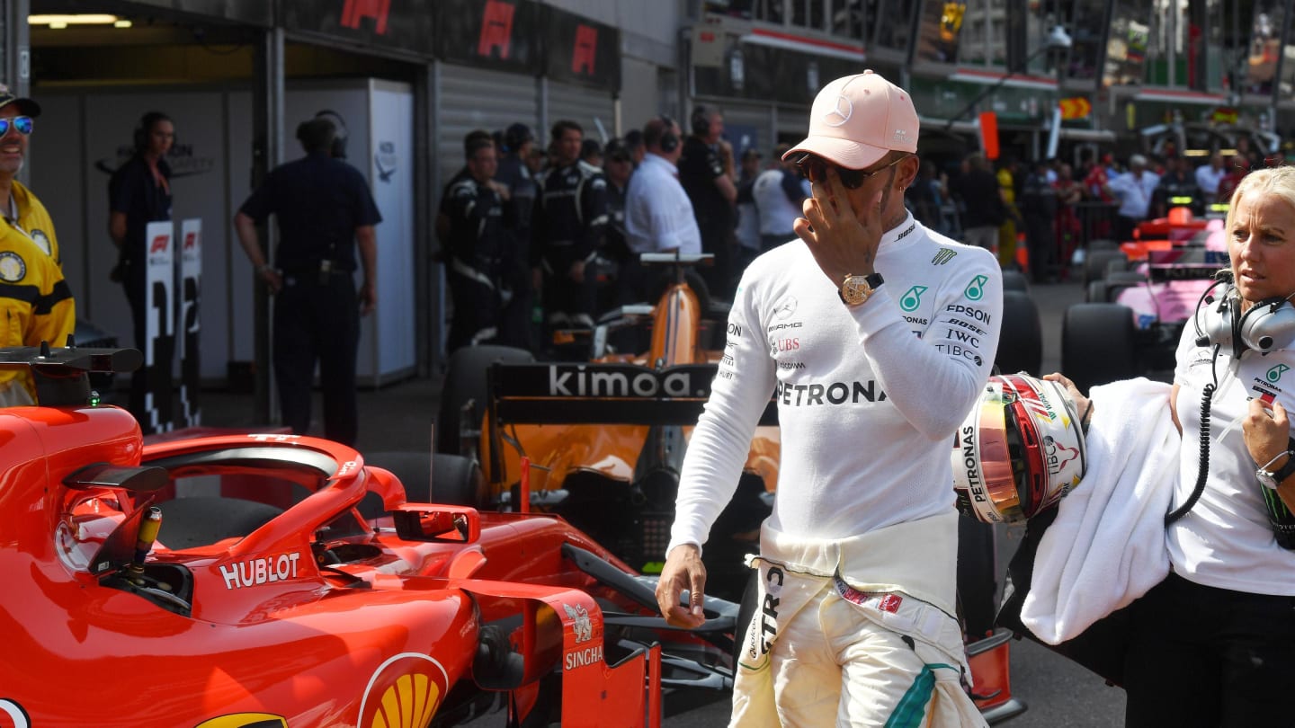 Lewis Hamilton (GBR) Mercedes-AMG F1 in parc ferme at Formula One World Championship, Rd6, Monaco Grand Prix, Qualifying, Monte-Carlo, Monaco, Saturday 26 May 2018. © Mark Sutton/Sutton Images