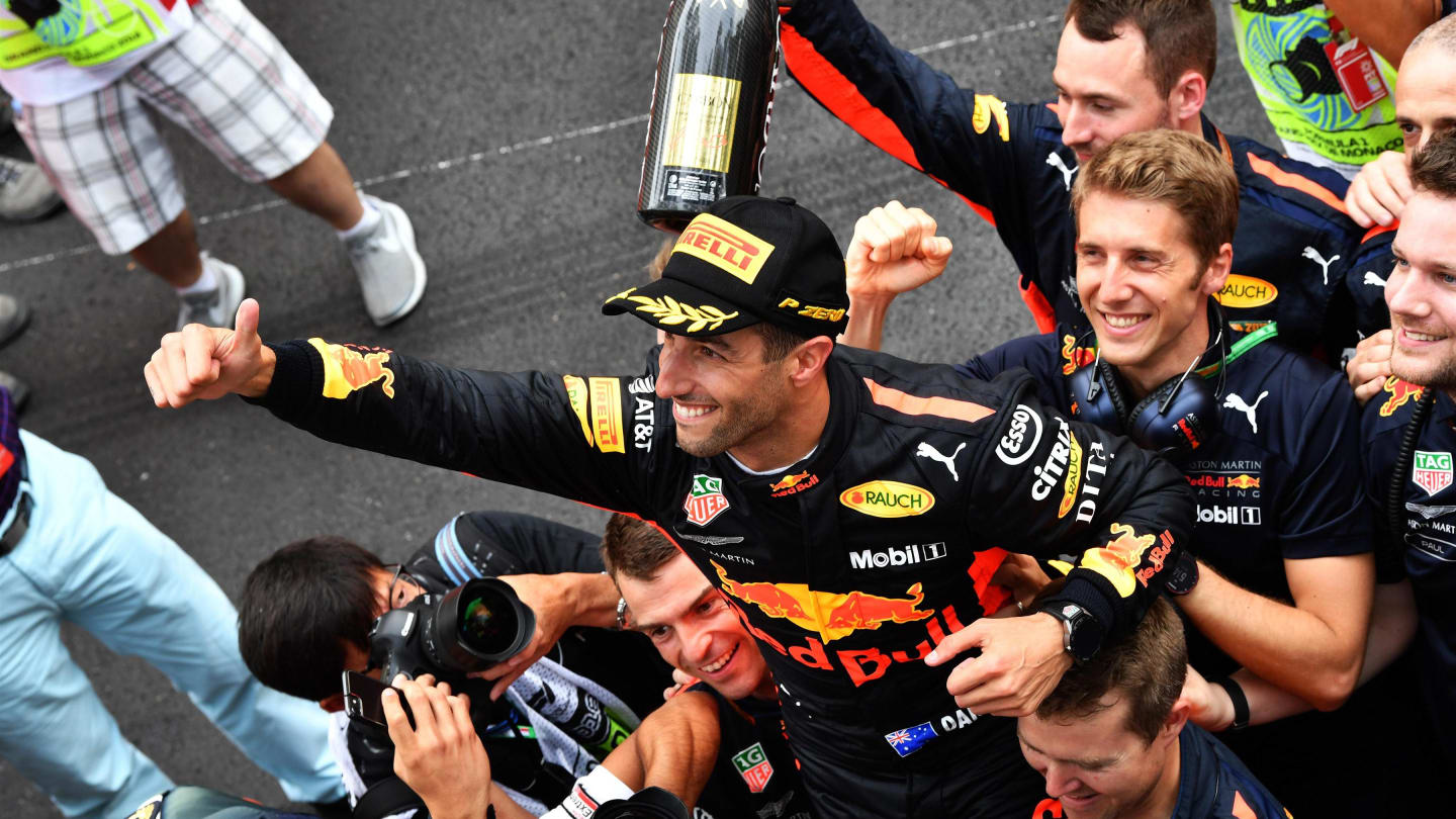 Race winner Daniel Ricciardo (AUS) Red Bull Racing celebrates in parc ferme at Formula One World