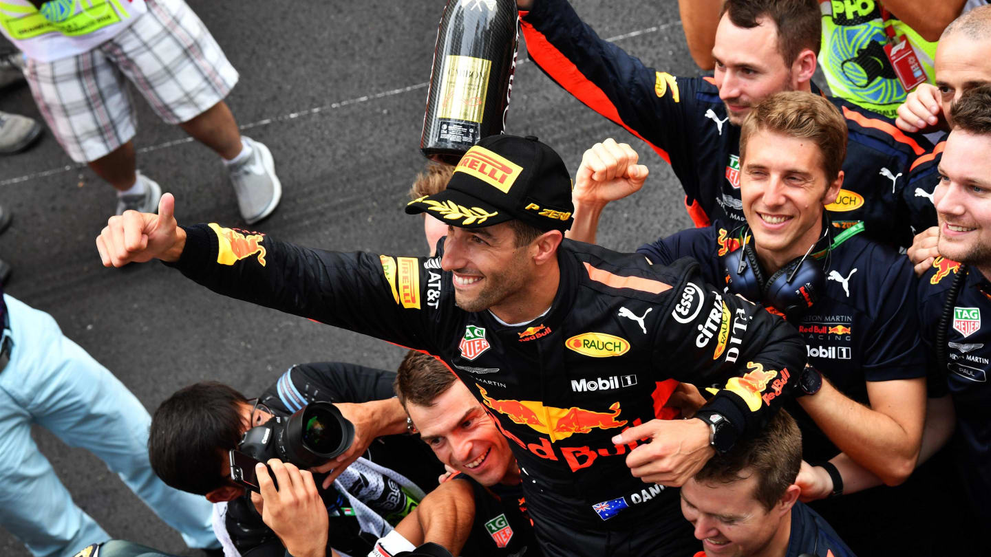 Race winner Daniel Ricciardo (AUS) Red Bull Racing celebrates in parc ferme at Formula One World
