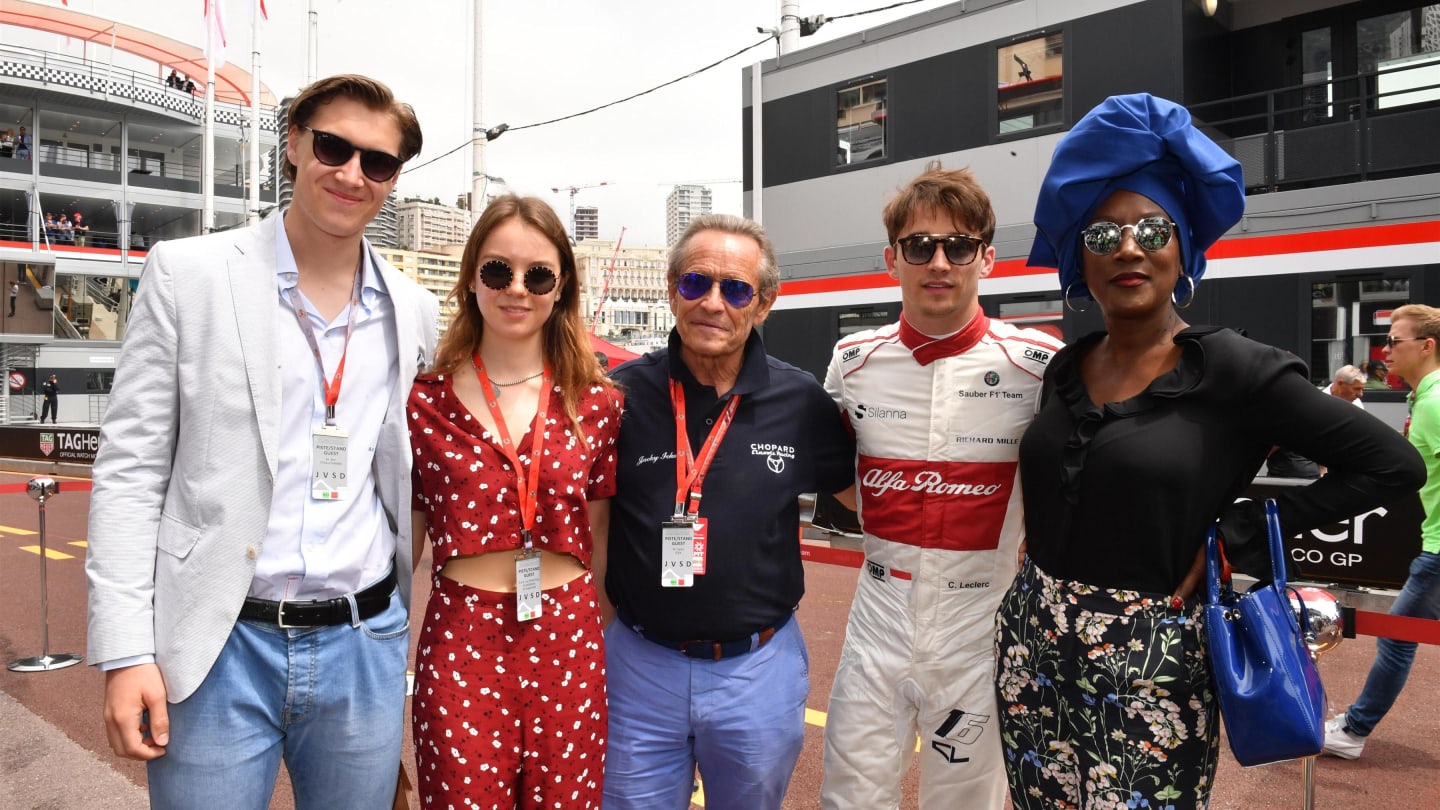 Charles Leclerc (MON) Alfa Romeo Sauber F1 Team with Jacky Ickx (BEL) and wife Khadja Nin at Formula One World Championship, Rd6, Monaco Grand Prix, Practice, Monte-Carlo, Monaco, Thursday 24 May 2018. © Mark Sutton/Sutton Images