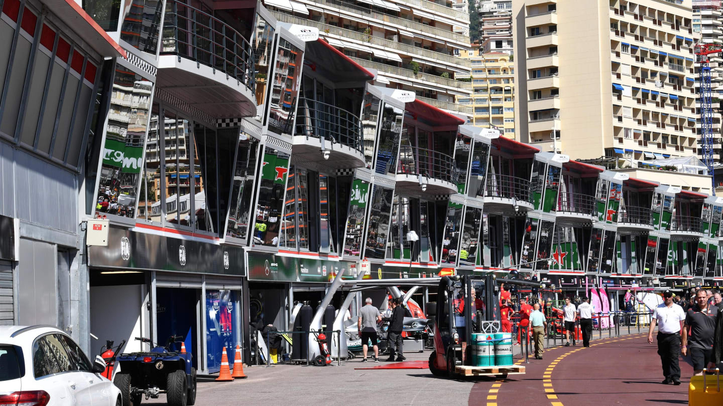 Pit lane at Formula One World Championship, Rd6, Monaco Grand Prix, Preparations, Monte-Carlo, Monaco, Wednesday 23 May 2018. © Mark Sutton/Sutton Images