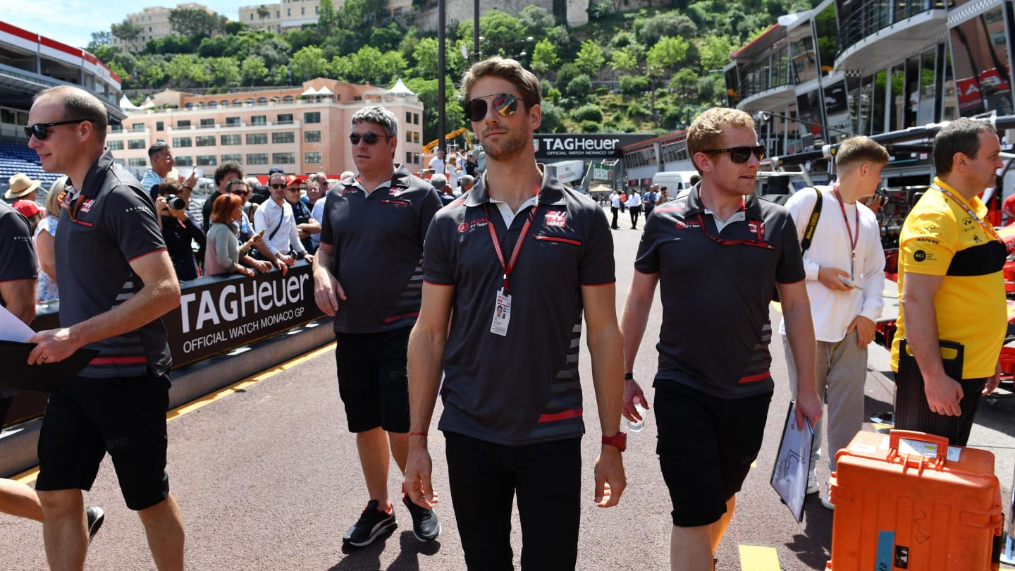 Romain Grosjean (FRA) Haas F1 walks the track at Formula One World Championship, Rd6, Monaco Grand Prix, Preparations, Monte-Carlo, Monaco, Wednesday 23 May 2018. © Mark Sutton/Sutton Images