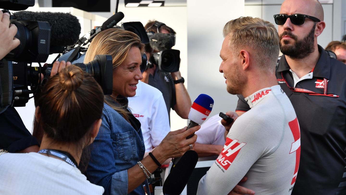 Kevin Magnussen, Haas F1 Team talks with the media at Formula One World Championship, Rd16, Russian