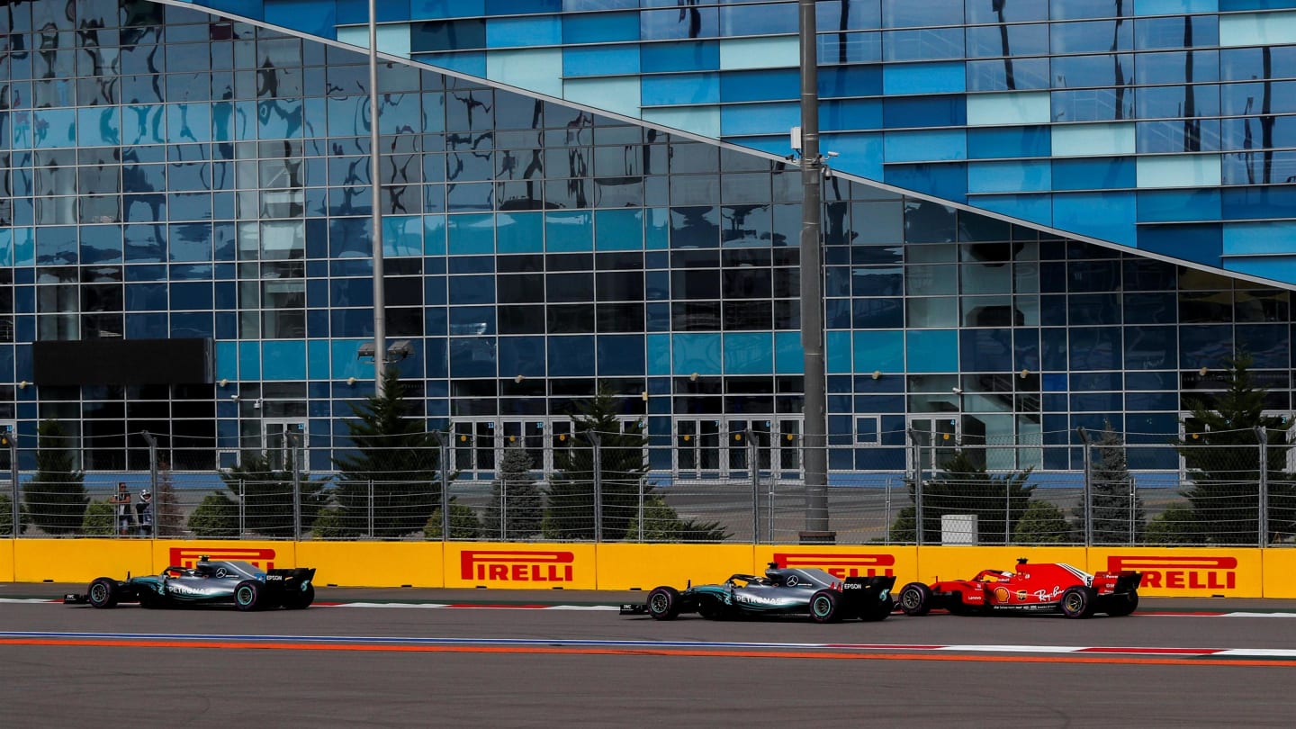 Valtteri Bottas, Mercedes AMG F1 W09 EQ Power+ leads Lewis Hamilton, Mercedes AMG F1 W09 EQ Power+