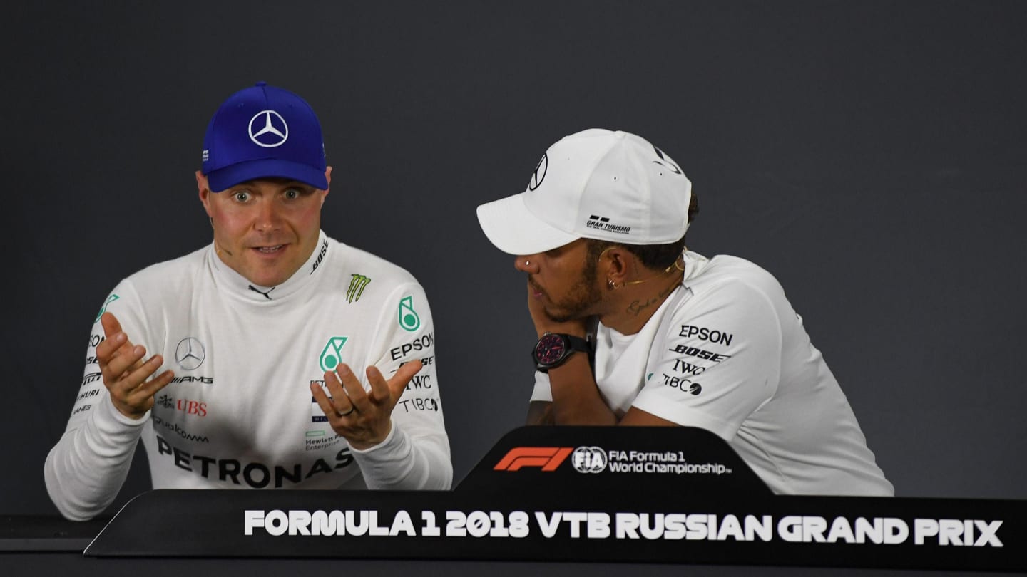 Valtteri Bottas, Mercedes AMG F1 and Lewis Hamilton, Mercedes AMG F1 in the Press Conference at