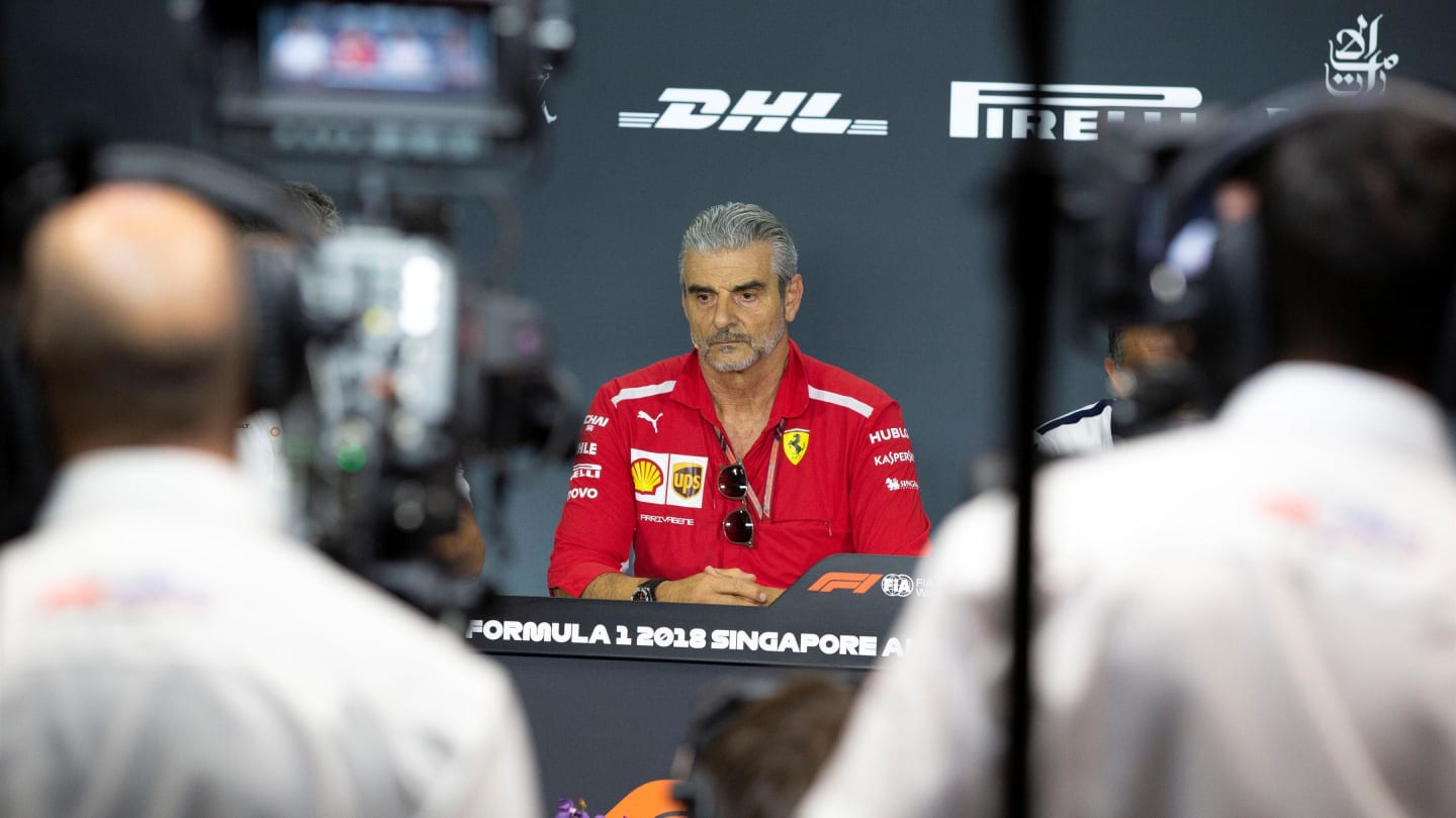 Maurizio Arrivabene, Team Principal, Ferrari in the Press Conference at Formula One World Championship, Rd15, Singapore Grand Prix, Practice, Marina Bay Circuit, Singapore, Friday 14 September 2018.