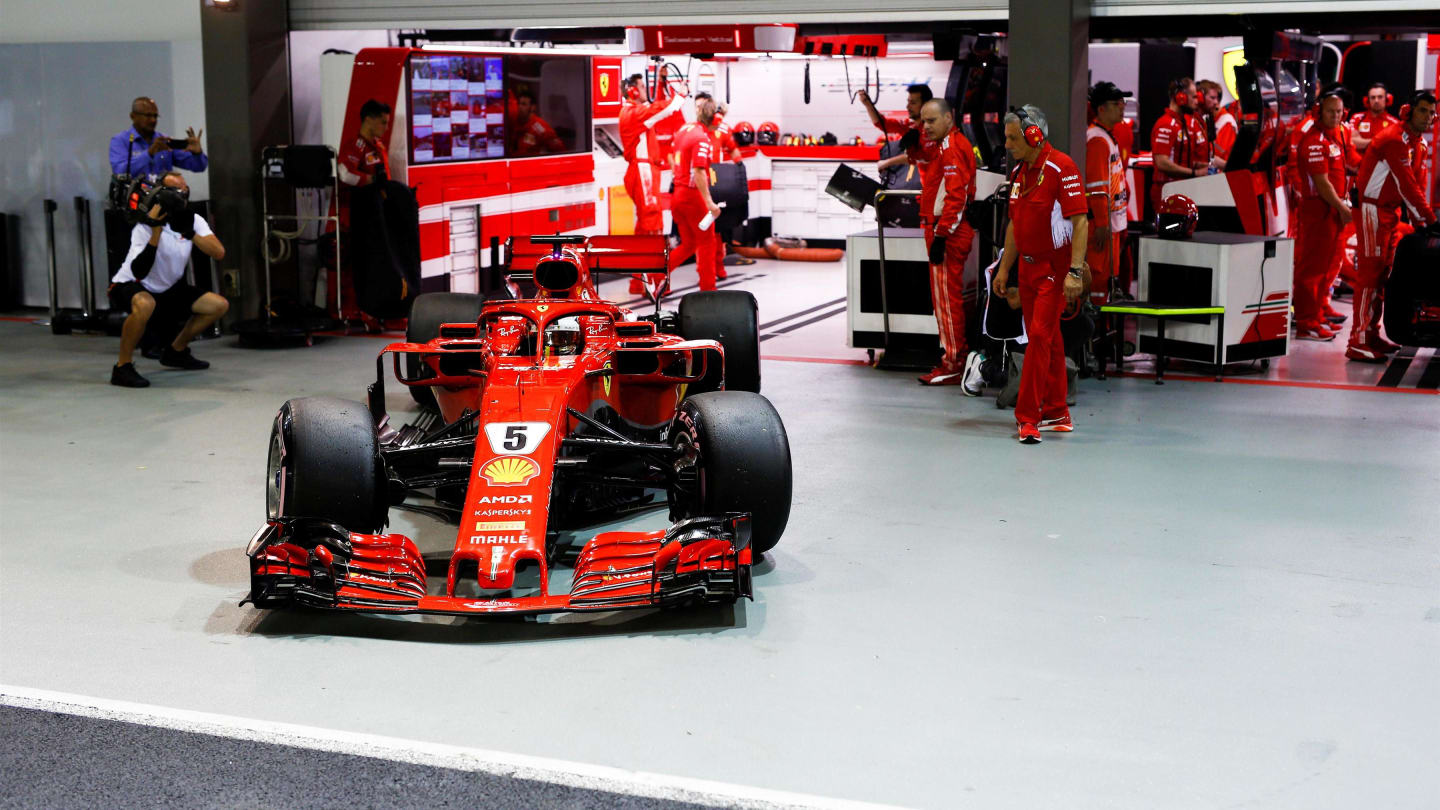 Sebastian Vettel, Ferrari SF71H leaves the garage at Formula One World Championship, Rd15,