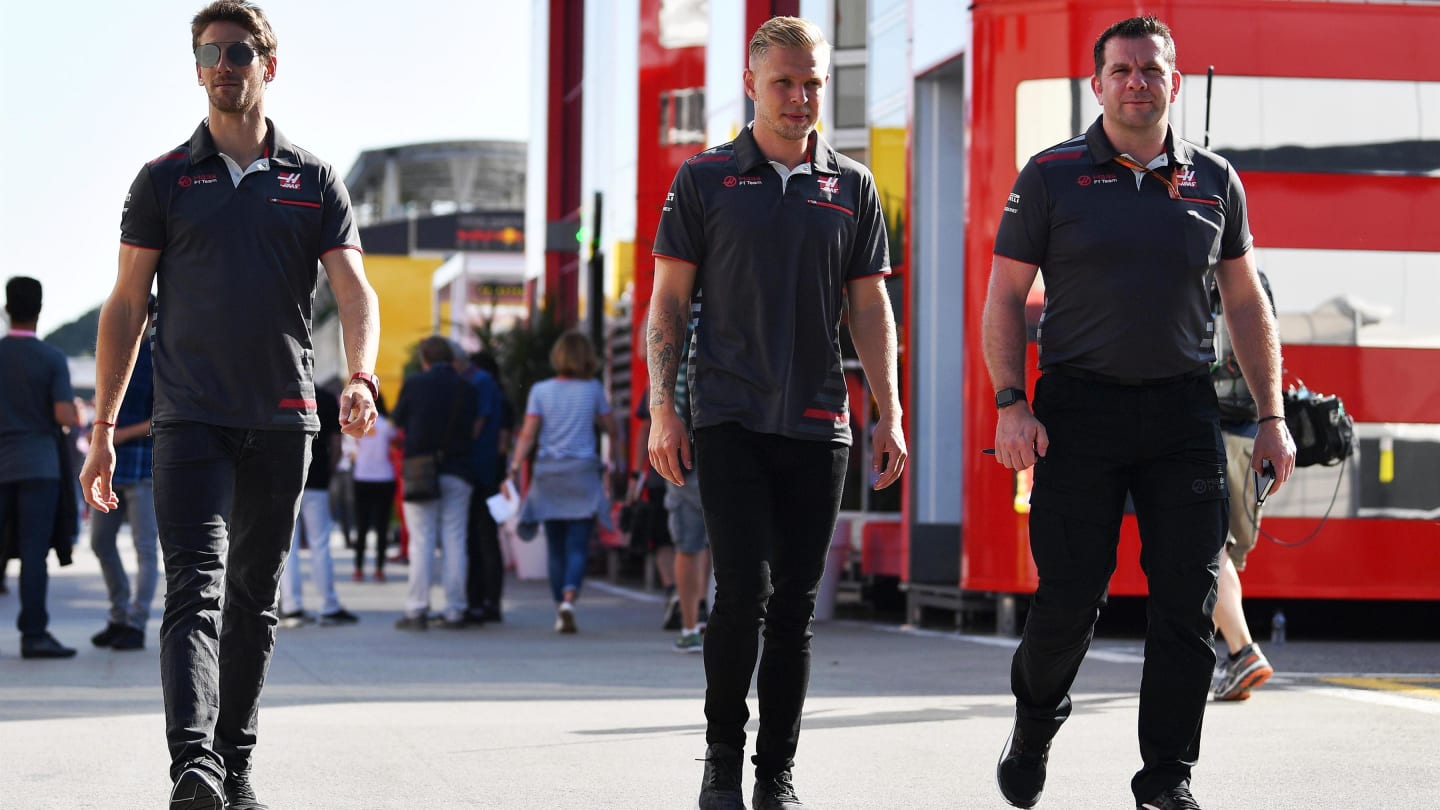 Romain Grosjean (FRA) Haas F1 and Kevin Magnussen (DEN) Haas F1 at Formula One World Championship,