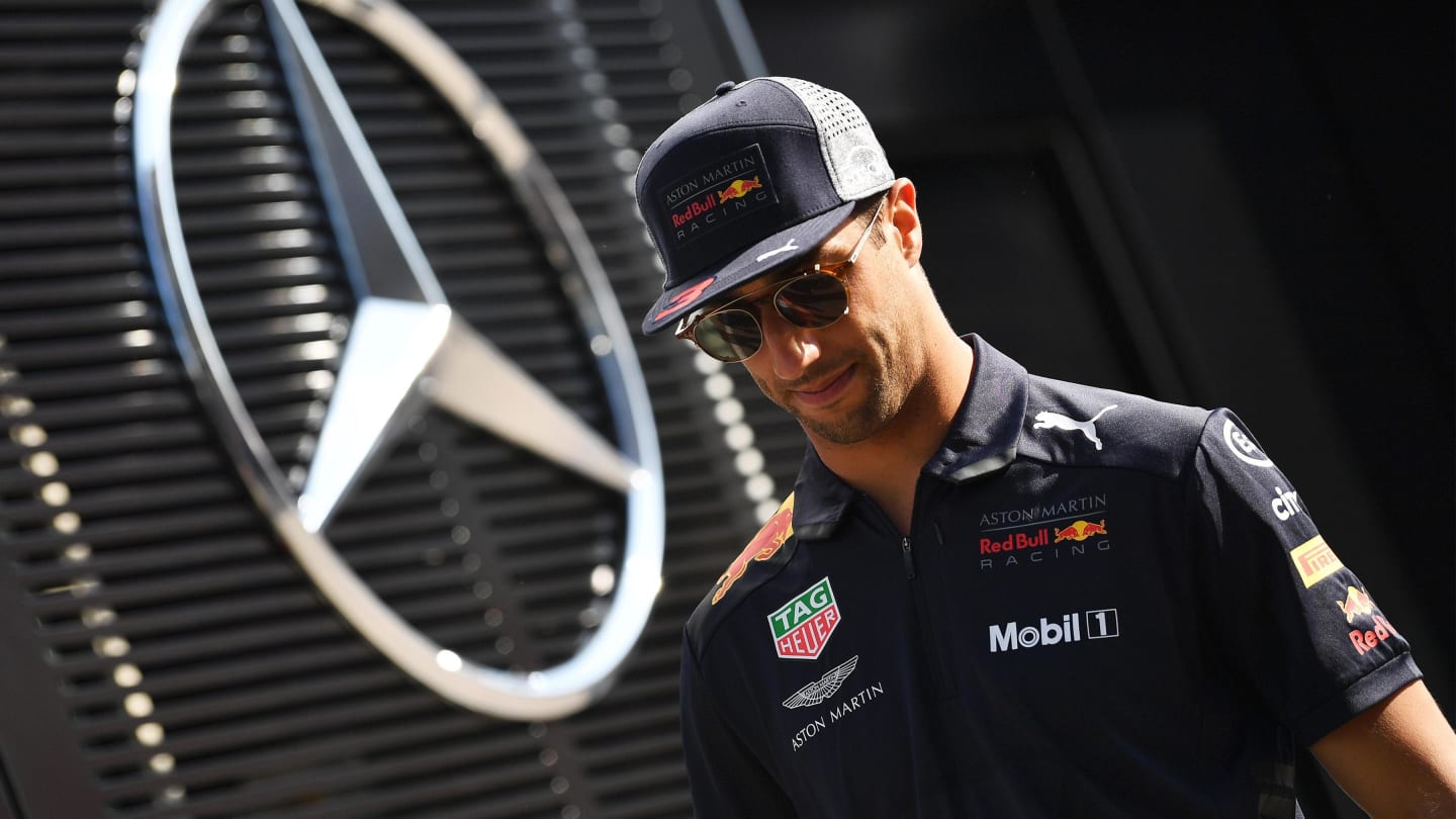 Daniel Ricciardo (AUS) Red Bull Racing and Mercedes AMG F1 three pointed star at Formula One World
