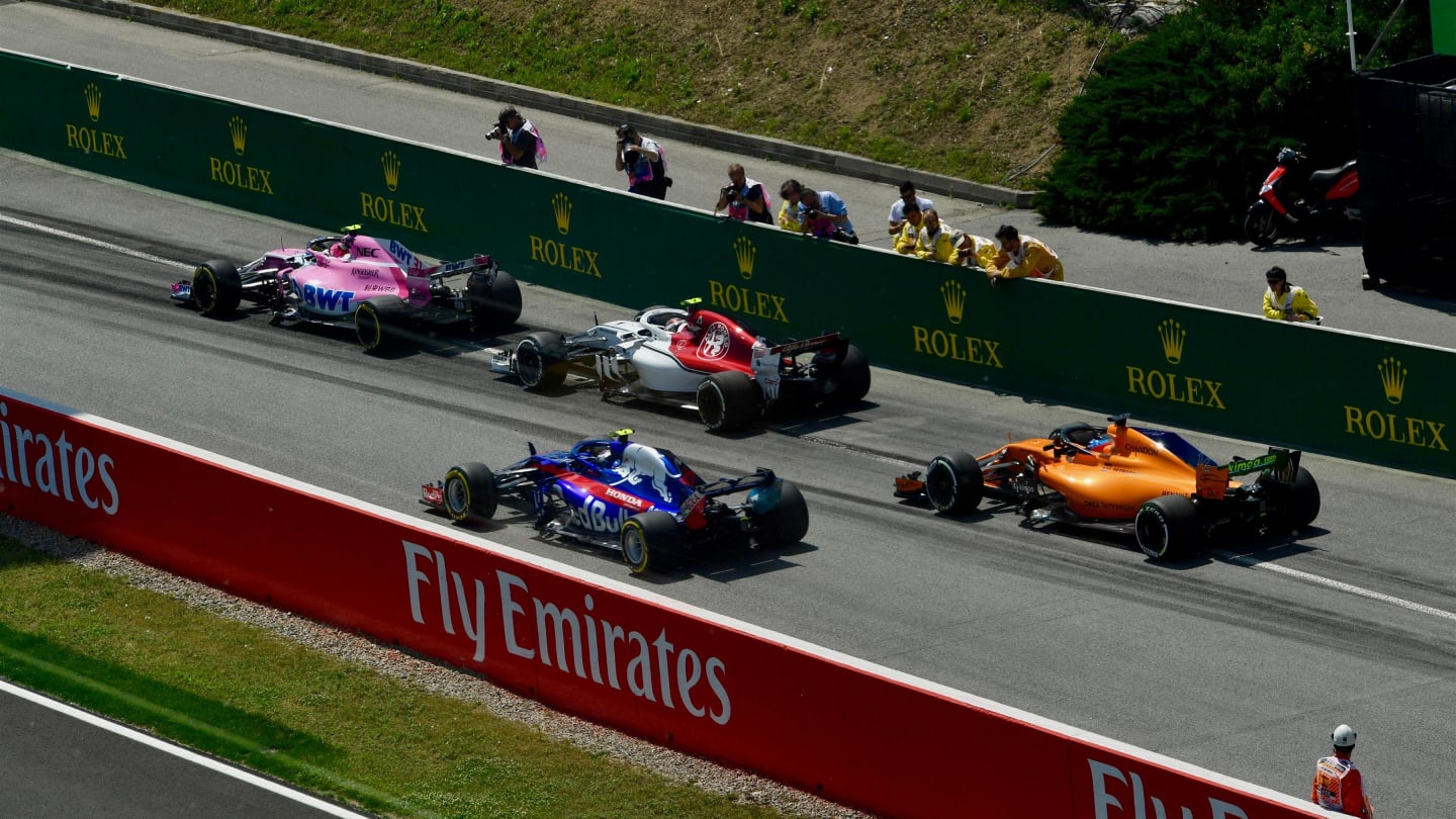 Cars at the end of pit lane at Formula One World Championship, Rd5, Spanish Grand Prix, Practice, Barcelona, Spain, Friday 11 May 2018. © Jerry Andre/Sutton Images