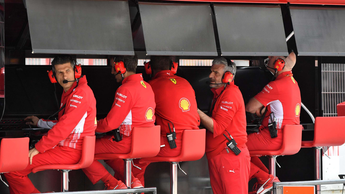 Maurizio Arrivabene (ITA) Ferrari Team Principal and Ferrari pit wall gantry at Formula One World Championship, Rd5, Spanish Grand Prix, Qualifying, Barcelona, Spain, Saturday 12 May 2018. © Mark Sutton/Sutton Images