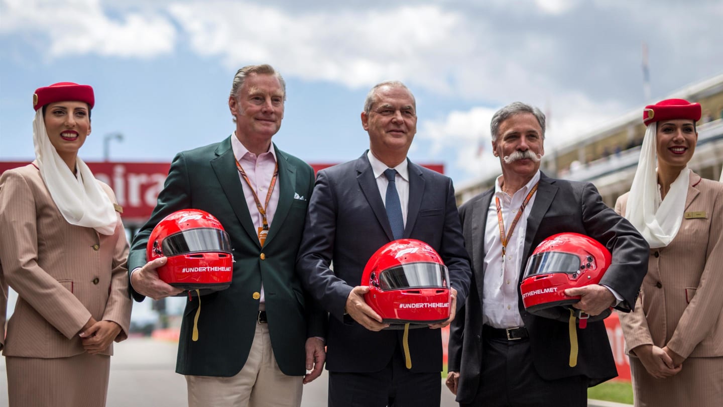 Sean Bratches (USA) Formula One Managing Director, Commercial Operations and Chase Carey (USA) Chief Executive Officer and Executive Chairman of the Formula One Group and Emirates presentation at Formula One World Championship, Rd5, Spanish Grand Prix, Race, Barcelona, Spain, Sunday 13 May 2018. © Manuel Goria/Sutton Images