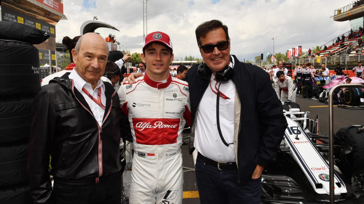 Charles Leclerc (MON) Alfa Romeo Sauber F1 Team and Peter Sauber (SUI) on the grid at Formula One World Championship, Rd5, Spanish Grand Prix, Race, Barcelona, Spain, Sunday 13 May 2018. © Mark Sutton/Sutton Images
