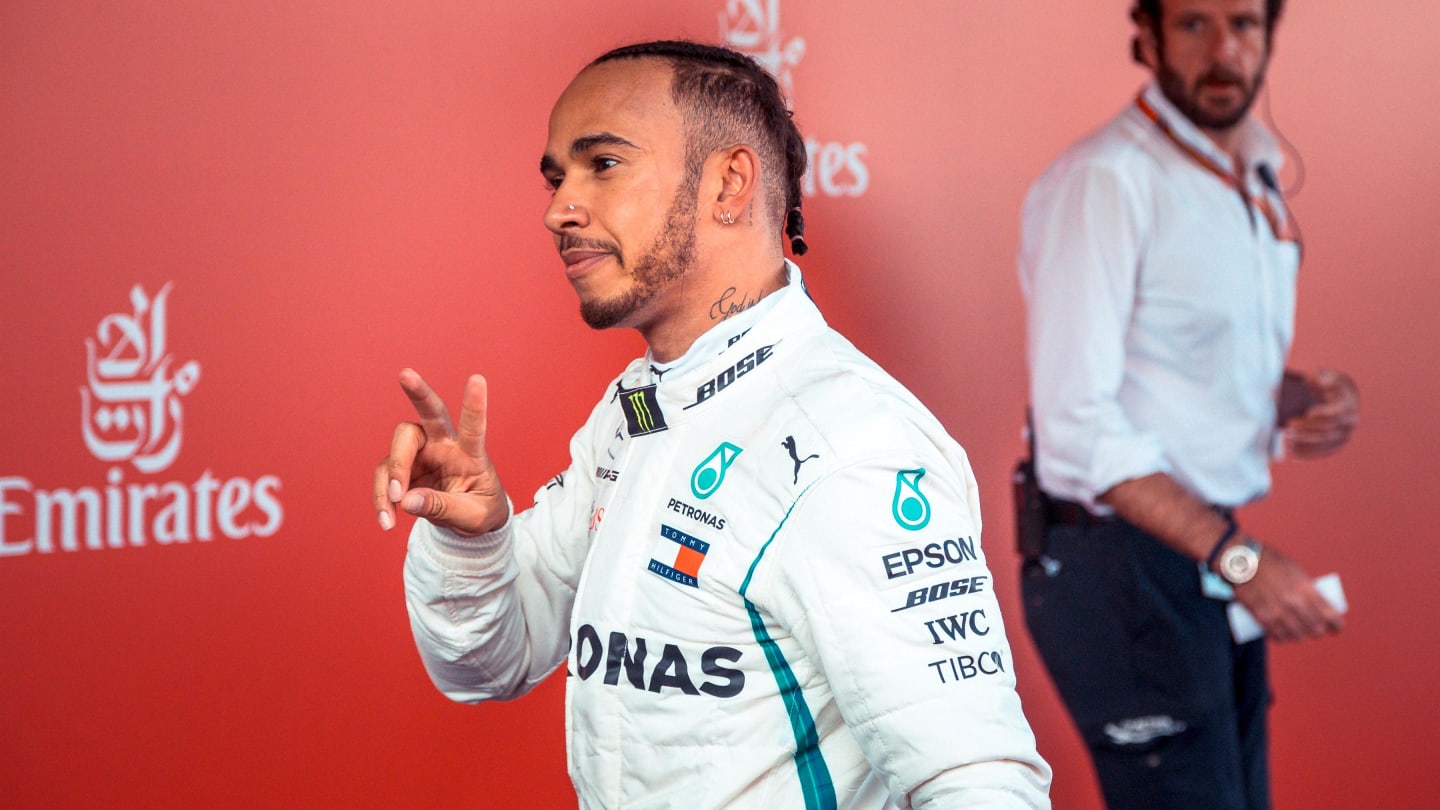 Lewis Hamilton (GBR) Mercedes-AMG F1 celebrates in parc ferme at Formula One World Championship, Rd5, Spanish Grand Prix, Race, Barcelona, Spain, Sunday 13 May 2018. © Manuel Goria/Sutton Images