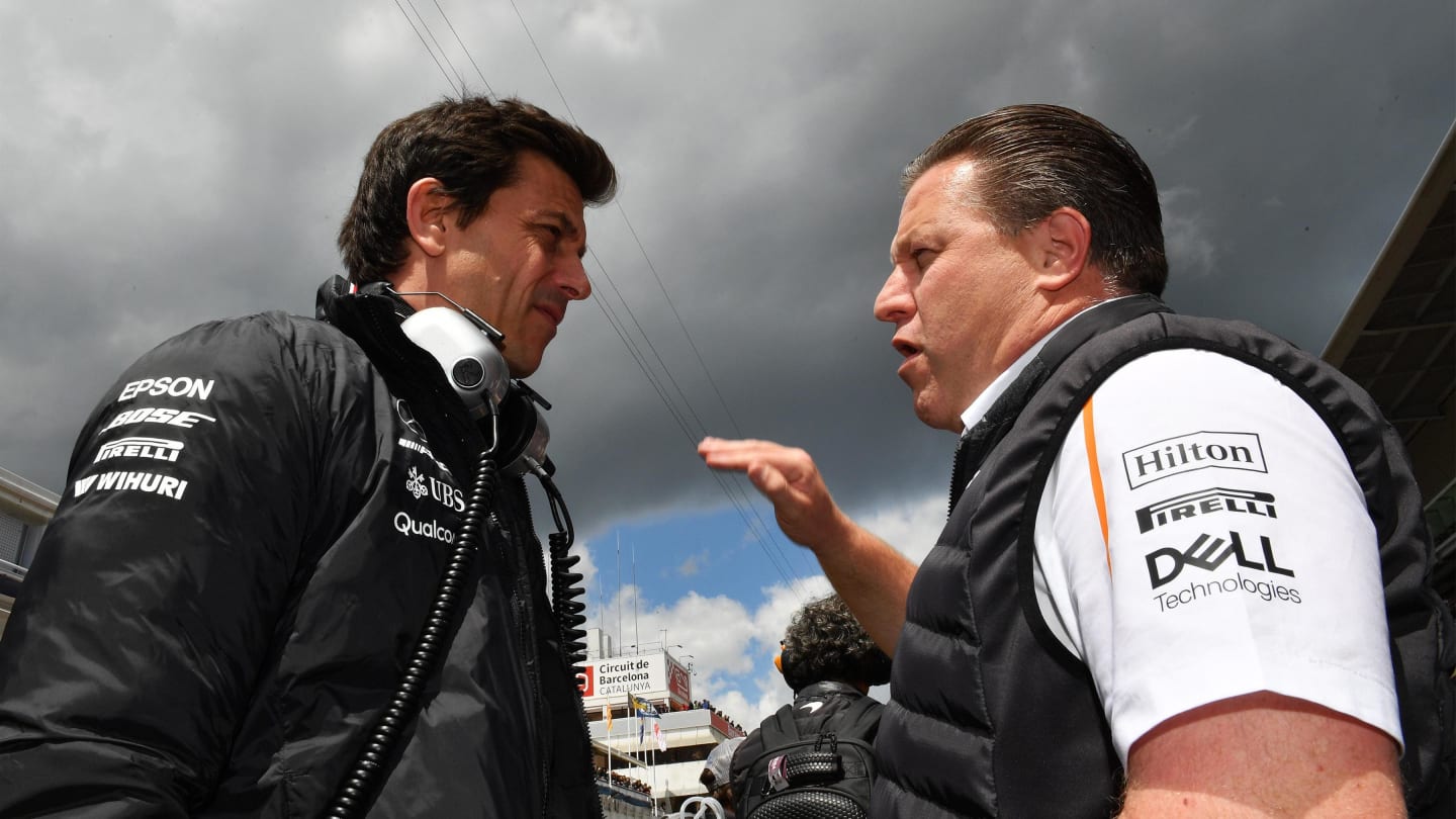 Toto Wolff (AUT) Mercedes AMG F1 Director of Motorsport and Zak Brown (USA) McLaren Racing CEO on
