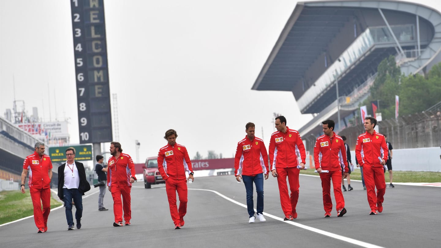Sebastian Vettel (GER) Ferrari walks the track at Formula One World Championship, Rd5, Spanish Grand Prix, Preparations, Barcelona, Spain, Thursday 10 May 2018. © Jerrry Andre/Sutton Images