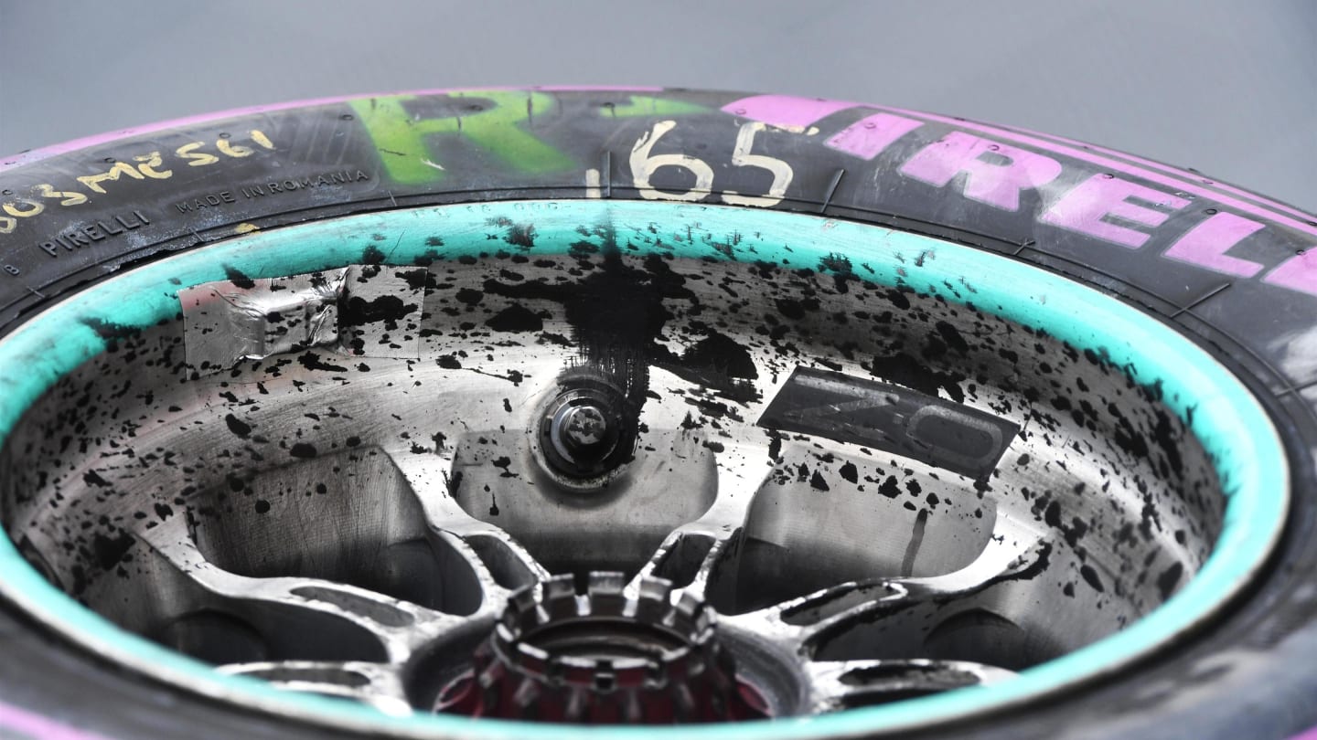 Dirty wheel rim at Formula One Testing, Day Two, Barcelona, Spain, Wednesday 16 May 2018. © Mark Sutton/Sutton Images