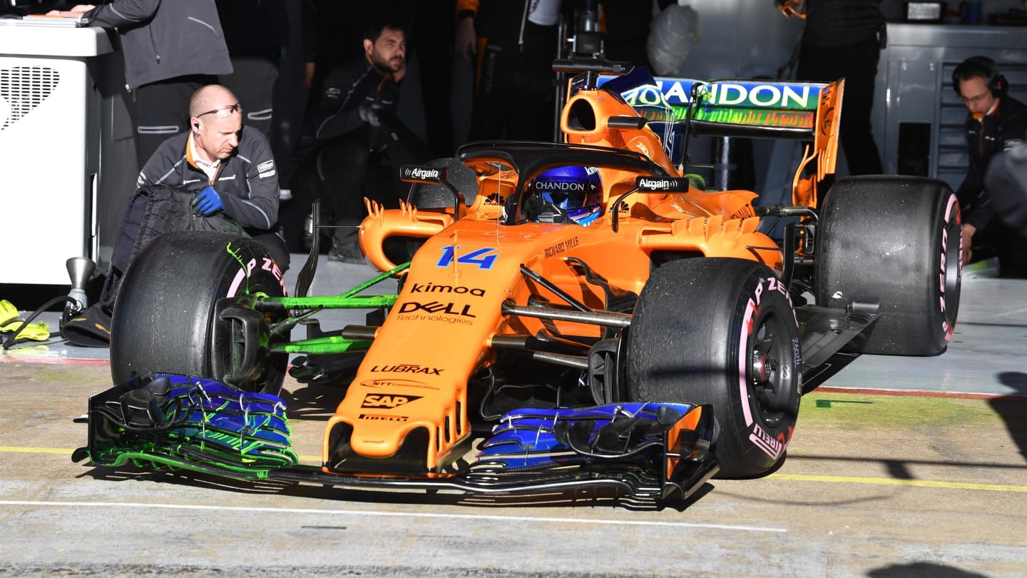 Fernando Alonso (ESP) McLaren MCL33 with aero paint at Formula One Testing, Day Four, Barcelona, Spain, 9 March 2018. © Mark Sutton/Sutton Images