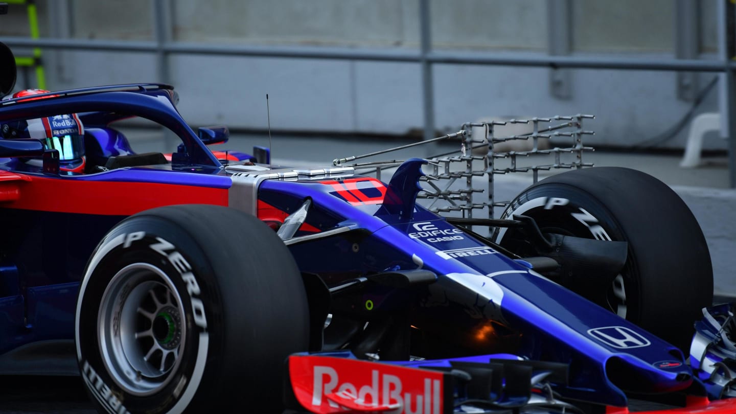 Pierre Gasly (FRA) Scuderia Toro Rosso STR13 with aero sensor at Formula One Testing, Day One, Barcelona, Spain, 6 March 2018. © Mark Sutton/Sutton Images