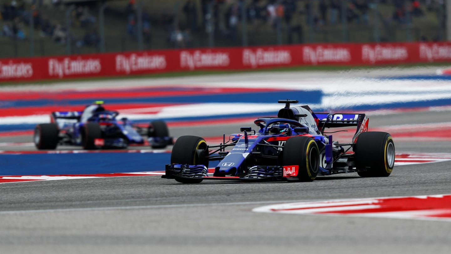 Brendon Hartley, Scuderia Toro Rosso STR13 and Pierre Gasly, Scuderia Toro Rosso STR13 at Formula World Championship, Rd18, United States Grand Prix, Qualifying, Circuit of the Americas, Austin, Texas, USA, Saturday 20 October 2018.