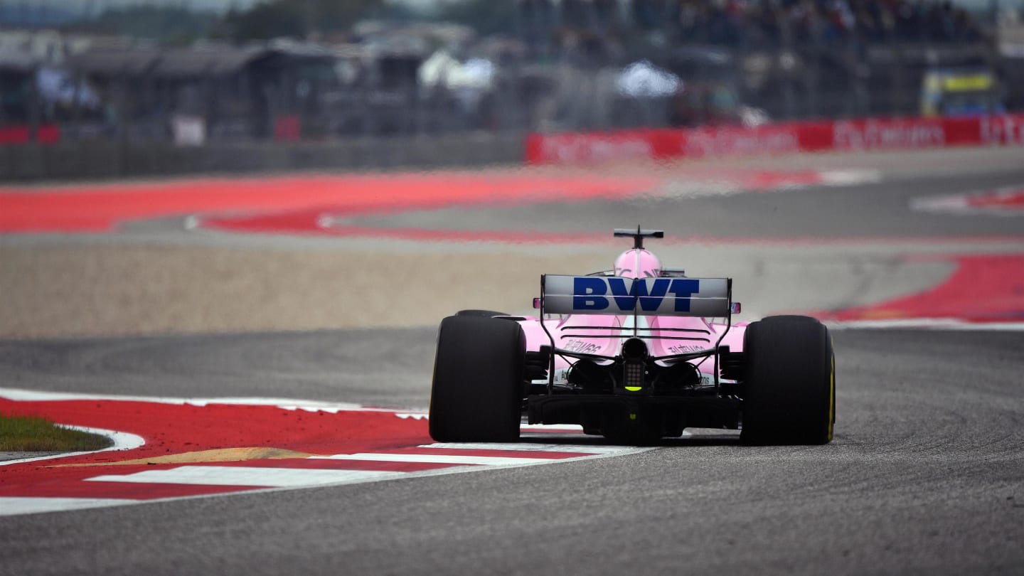 Sergio Perez, Racing Point Force India VJM11 at Formula One World Championship, Rd18, United States Grand Prix, Qualifying, Circuit of the Americas, Austin, Texas, USA, Saturday 20 October 2018.
