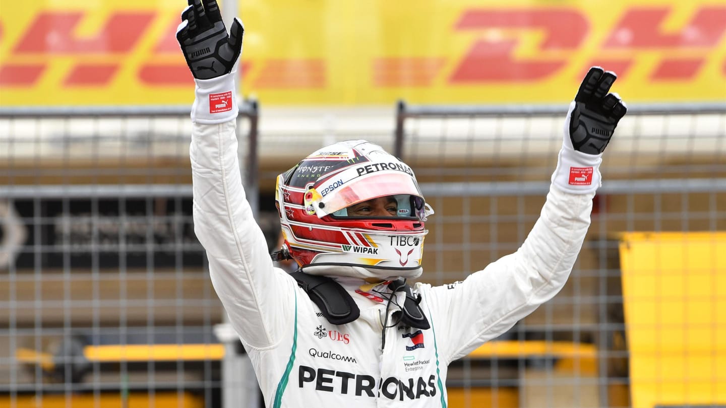 Pole sitter Lewis Hamilton, Mercedes AMG F1 celebrates in Parc Ferme at Formula World Championship,