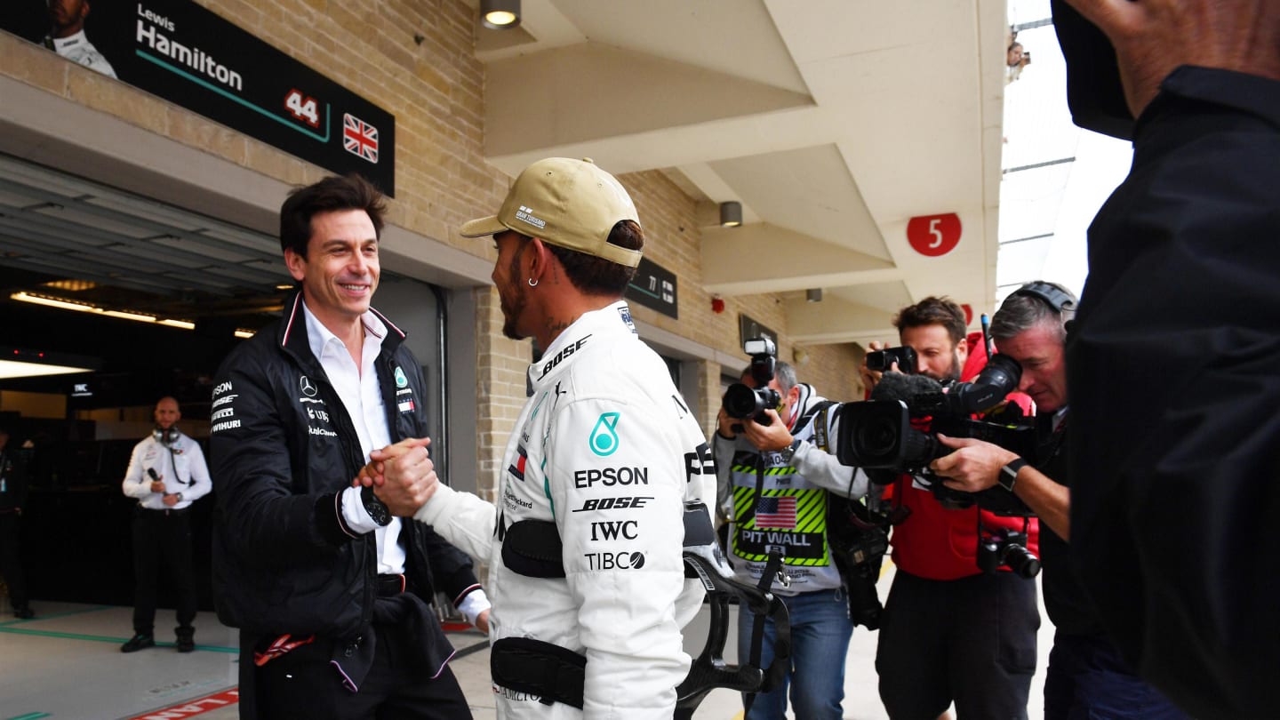 Lewis Hamilton, Mercedes AMG F1 and Toto Wolff, Mercedes AMG F1 Director of Motorsport celebrate