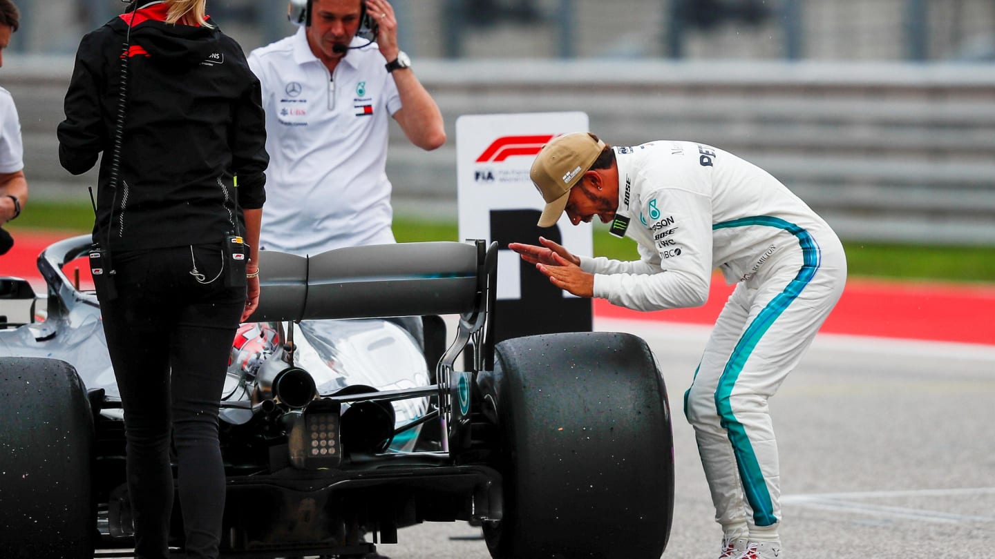 Pole sitter Lewis Hamilton, Mercedes-AMG F1 W09 EQ Power+ celebrates in Parc Ferme at Formula World