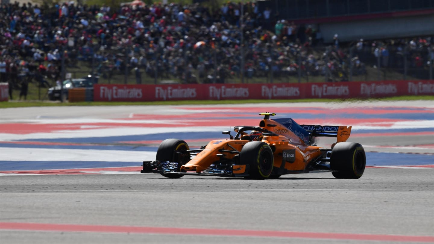 Stoffel Vandoorne, McLaren MCL33 at Formula One World Championship, Rd18, United States Grand Prix, Race, Circuit of the Americas, Austin, Texas, USA, Sunday 21 October 2018.