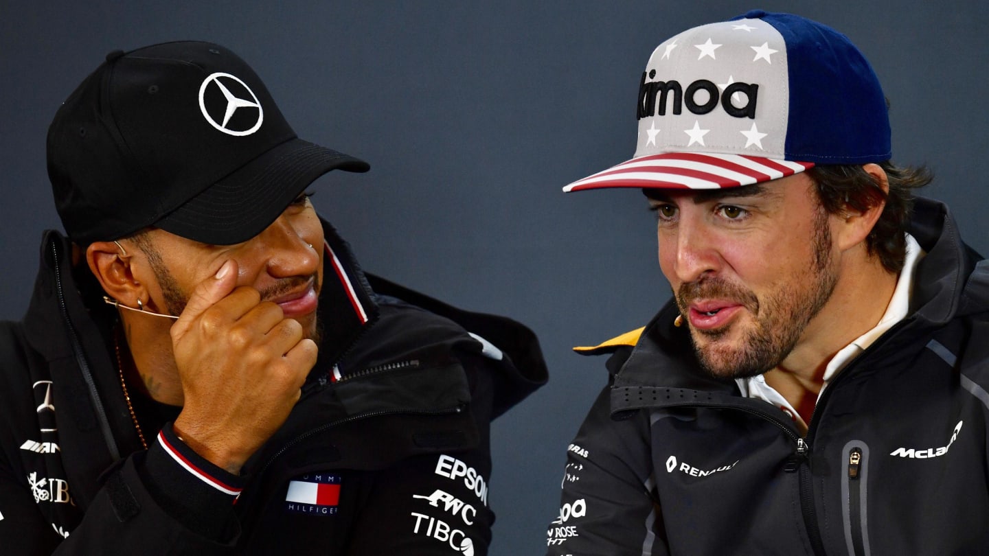 Lewis Hamilton, Mercedes AMG F1 and Fernando Alonso, McLaren in Press Conference at Formula One World Championship, Rd18, United States Grand Prix, Preparations, Circuit of the Americas, Austin, Texas, USA, Thursday 18 October 2018.