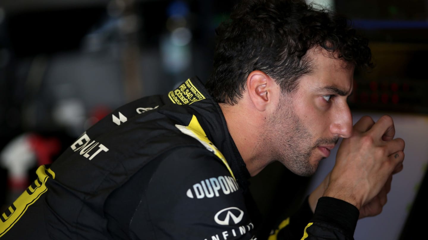 ABU DHABI, UNITED ARAB EMIRATES - NOVEMBER 29: Daniel Ricciardo of Australia and Renault Sport F1 looks on in the garage during practice for the F1 Grand Prix of Abu Dhabi at Yas Marina Circuit on November 29, 2019 in Abu Dhabi, United Arab Emirates. (Photo by Charles Coates/Getty Images)