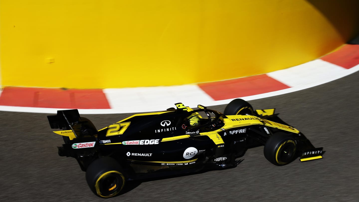 ABU DHABI, UNITED ARAB EMIRATES - NOVEMBER 29: Nico Hulkenberg of Germany driving the (27) Renault Sport Formula One Team RS19 leaves the pitlane during practice for the F1 Grand Prix of Abu Dhabi at Yas Marina Circuit on November 29, 2019 in Abu Dhabi, United Arab Emirates. (Photo by Charles Coates/Getty Images)