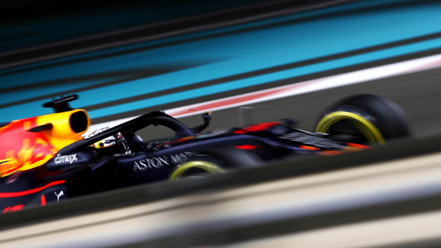 ABU DHABI, UNITED ARAB EMIRATES - NOVEMBER 29: Max Verstappen of the Netherlands driving the (33) Aston Martin Red Bull Racing RB15 on track during practice for the F1 Grand Prix of Abu Dhabi at Yas Marina Circuit on November 29, 2019 in Abu Dhabi, United Arab Emirates. (Photo by Dan Istitene/Getty Images)