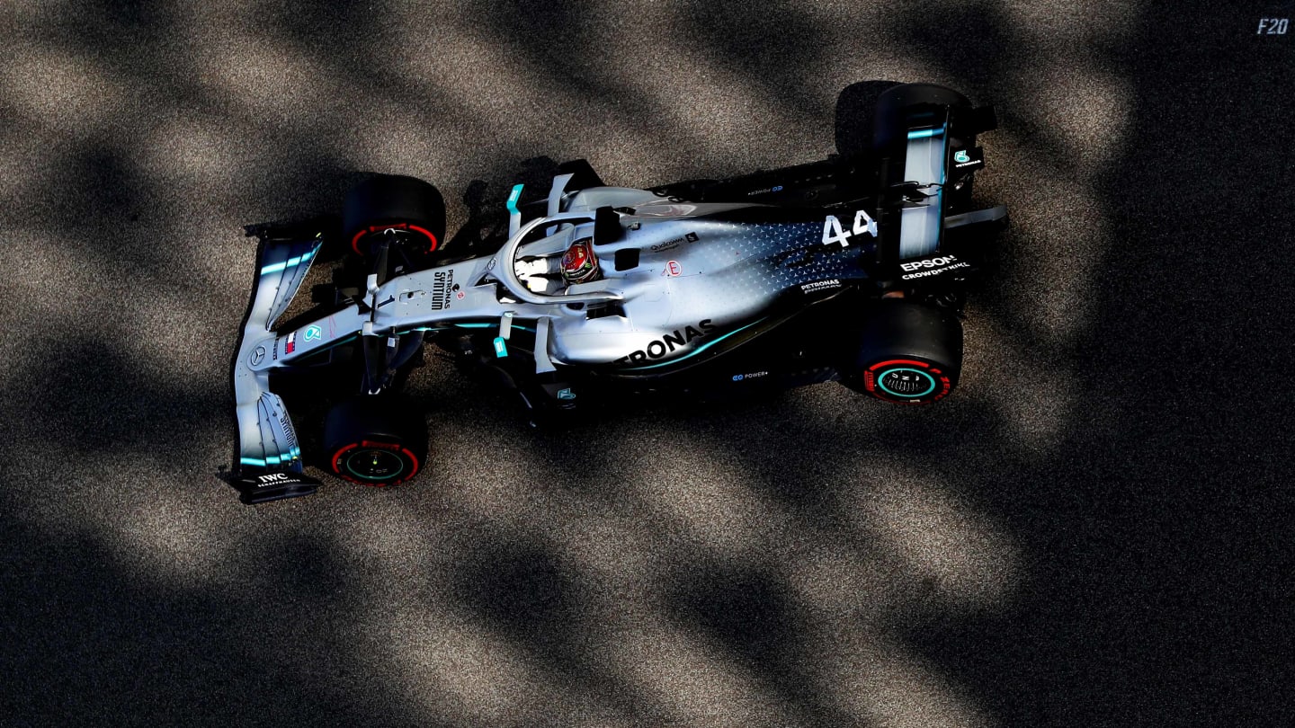 ABU DHABI, UNITED ARAB EMIRATES - NOVEMBER 29: Lewis Hamilton of Great Britain driving the (44) Mercedes AMG Petronas F1 Team Mercedes W10 on track during practice for the F1 Grand Prix of Abu Dhabi at Yas Marina Circuit on November 29, 2019 in Abu Dhabi, United Arab Emirates. (Photo by Mark Thompson/Getty Images)