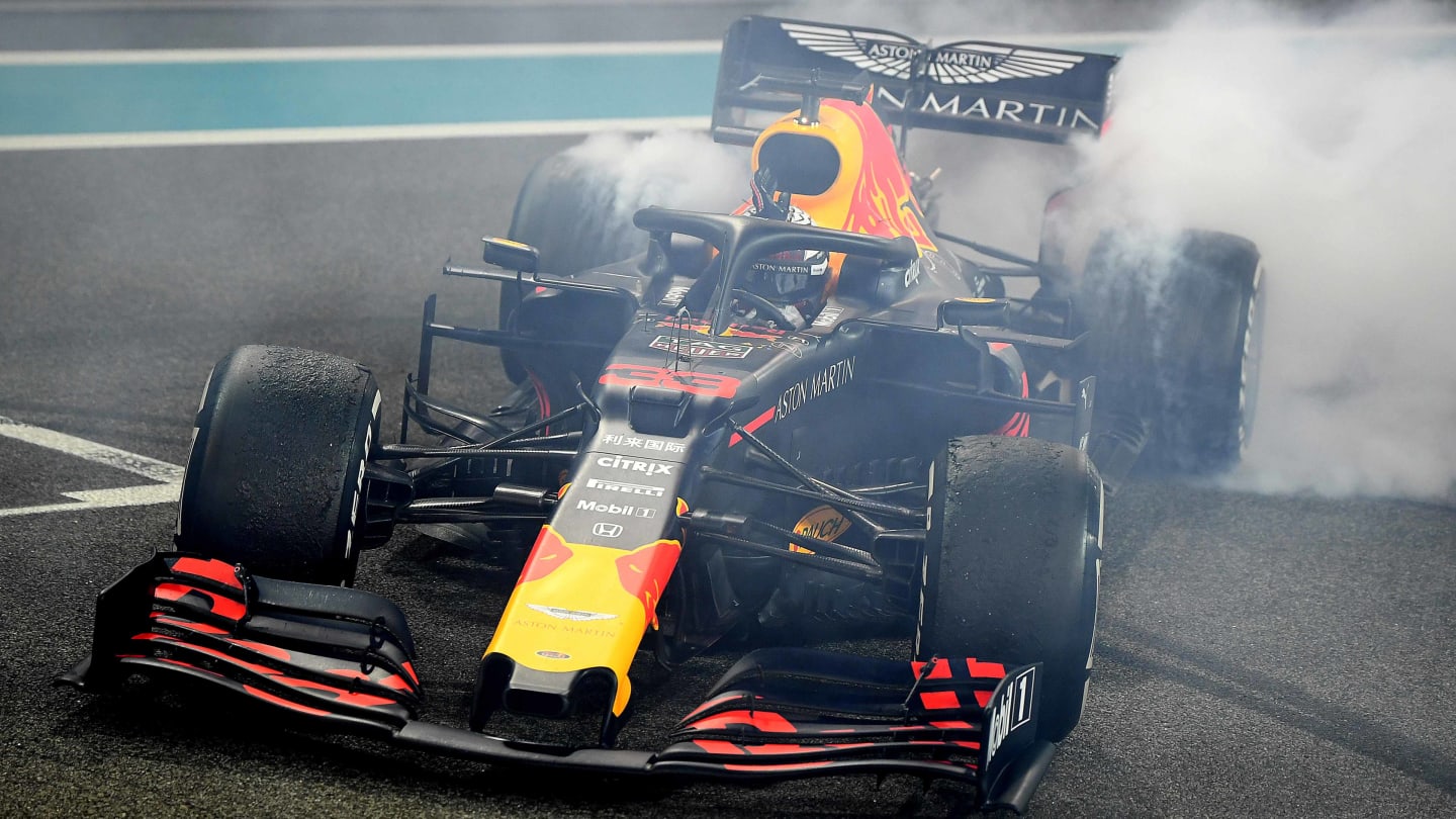 ABU DHABI, UNITED ARAB EMIRATES - DECEMBER 01: Second placed Max Verstappen of Netherlands and Red