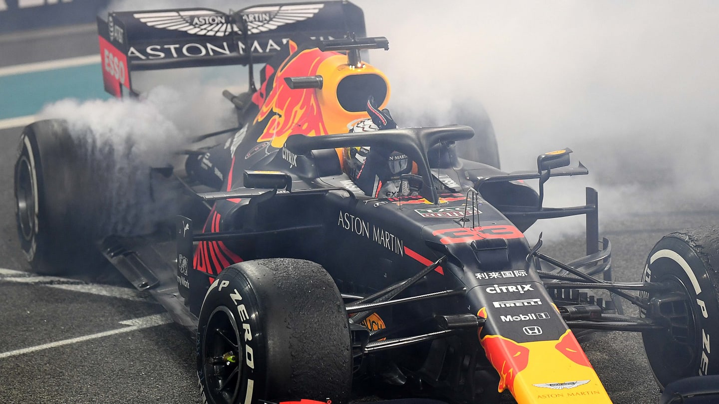 ABU DHABI, UNITED ARAB EMIRATES - DECEMBER 01: Second placed Max Verstappen of Netherlands and Red