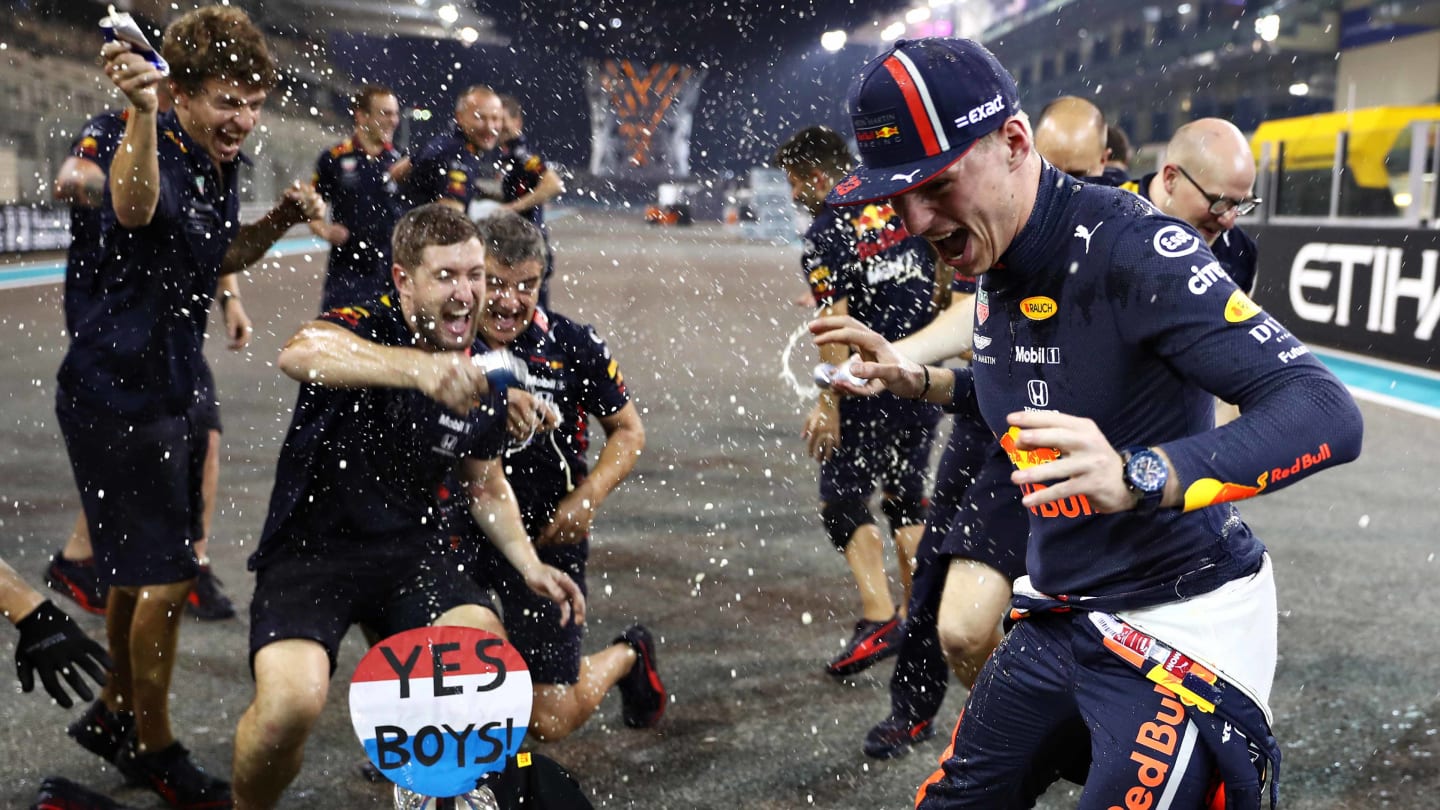 ABU DHABI, UNITED ARAB EMIRATES - DECEMBER 01: Second placed Max Verstappen of Netherlands and Red