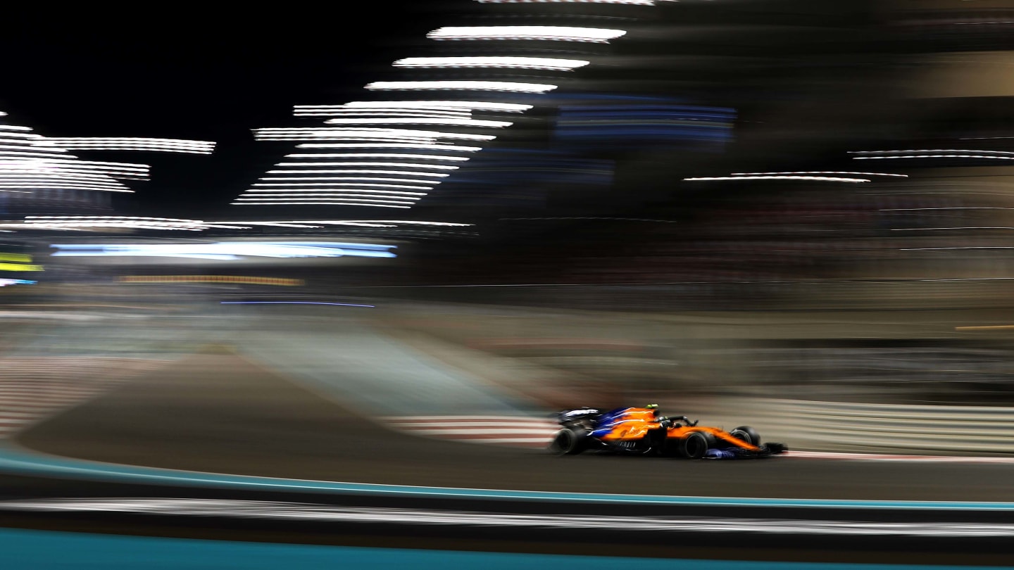 ABU DHABI, UNITED ARAB EMIRATES - DECEMBER 01: Lando Norris of Great Britain driving the (4) McLaren F1 Team MCL34 Renault on track during the F1 Grand Prix of Abu Dhabi at Yas Marina Circuit on December 01, 2019 in Abu Dhabi, United Arab Emirates. (Photo by Mark Thompson/Getty Images)