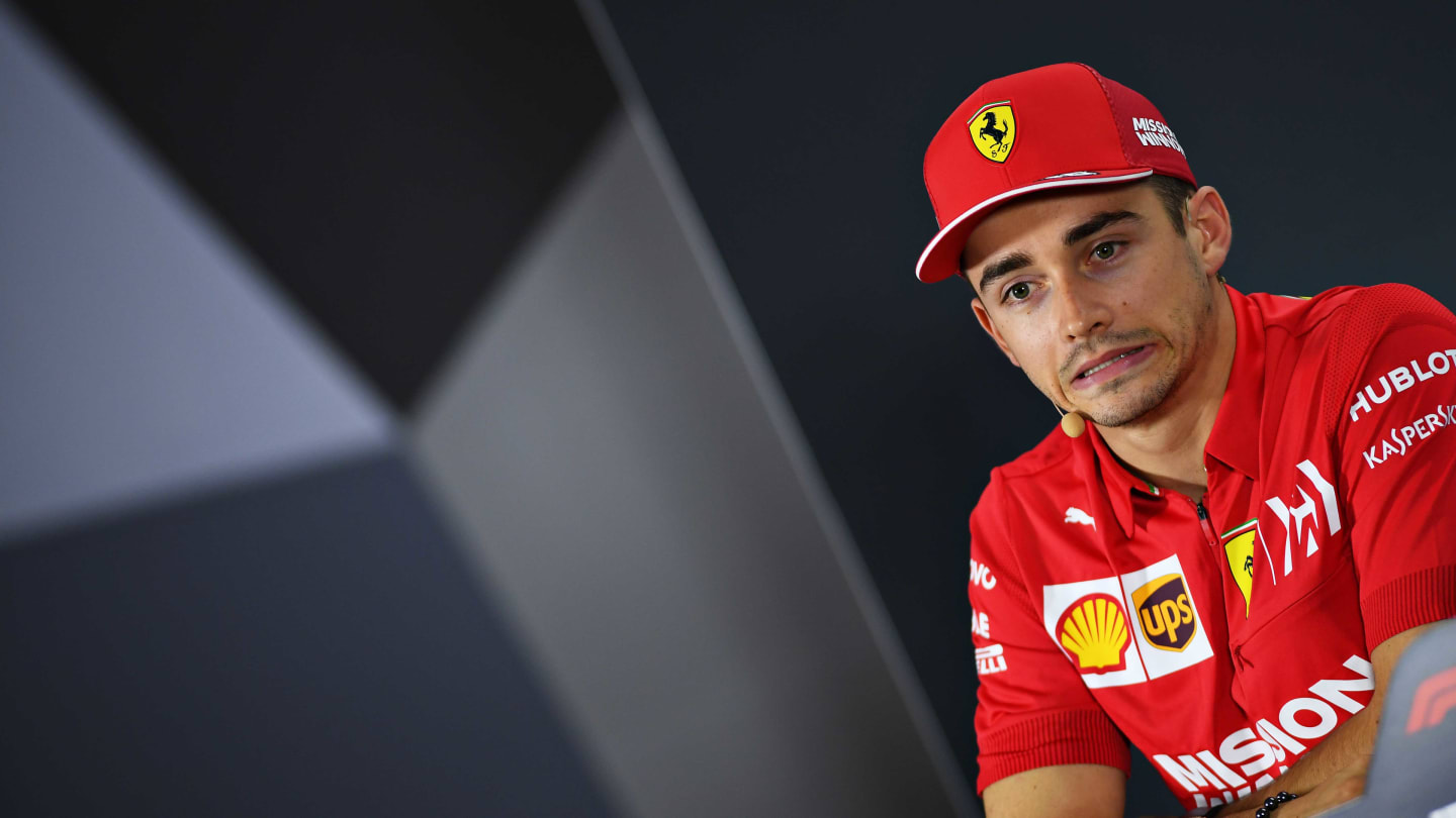 ABU DHABI, UNITED ARAB EMIRATES - NOVEMBER 28: Charles Leclerc of Monaco and Ferrari talks in the Drivers Press Conference during previews ahead of the F1 Grand Prix of Abu Dhabi at Yas Marina Circuit on November 28, 2019 in Abu Dhabi, United Arab Emirates. (Photo by Clive Mason/Getty Images)